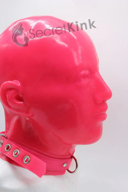Extra Thick Pink Latex Feminine Hood (Includes Padlock Collar)