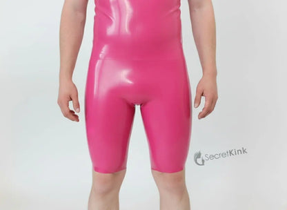 Knee-Length Long Pink Latex Shorts
