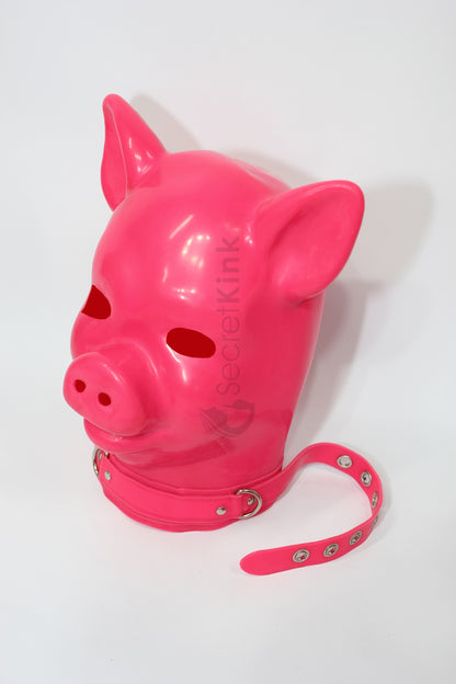 Extra Thick Pink Latex Pig Hood (Latex Padlock Collar)