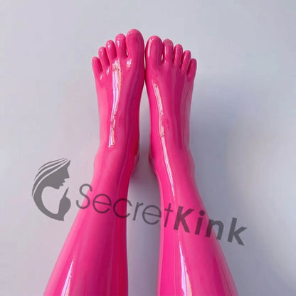 Long Pink Latex Toe Socks (Knee Length - Moulded)