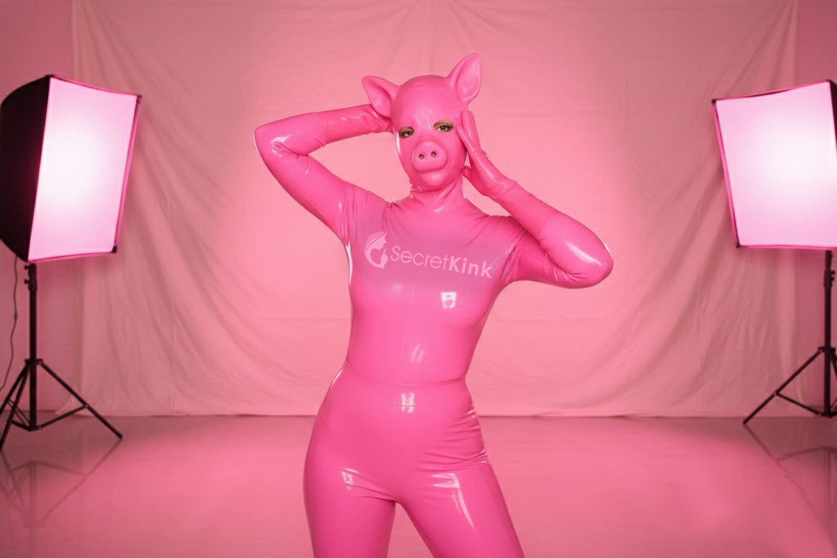 Pink Latex Piglet Hood | Rubber Pig Mask for Cosplay & Pet Play