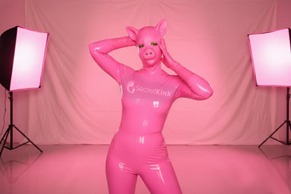 Pink Latex Piglet Hood | Rubber Pig Mask for Cosplay & Pet Play