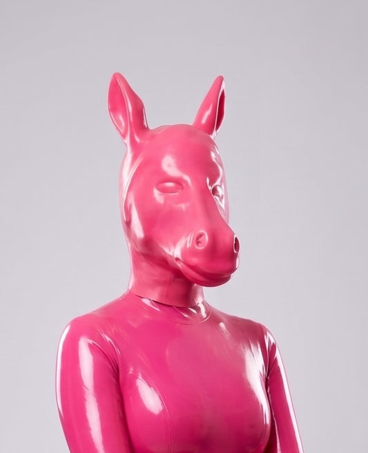 Pink Latex Pony Hood l Rubber Horse Mask for Pony Play