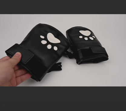 Pup Play Bondage Mitts – Black Dog Paw Padded Mittens