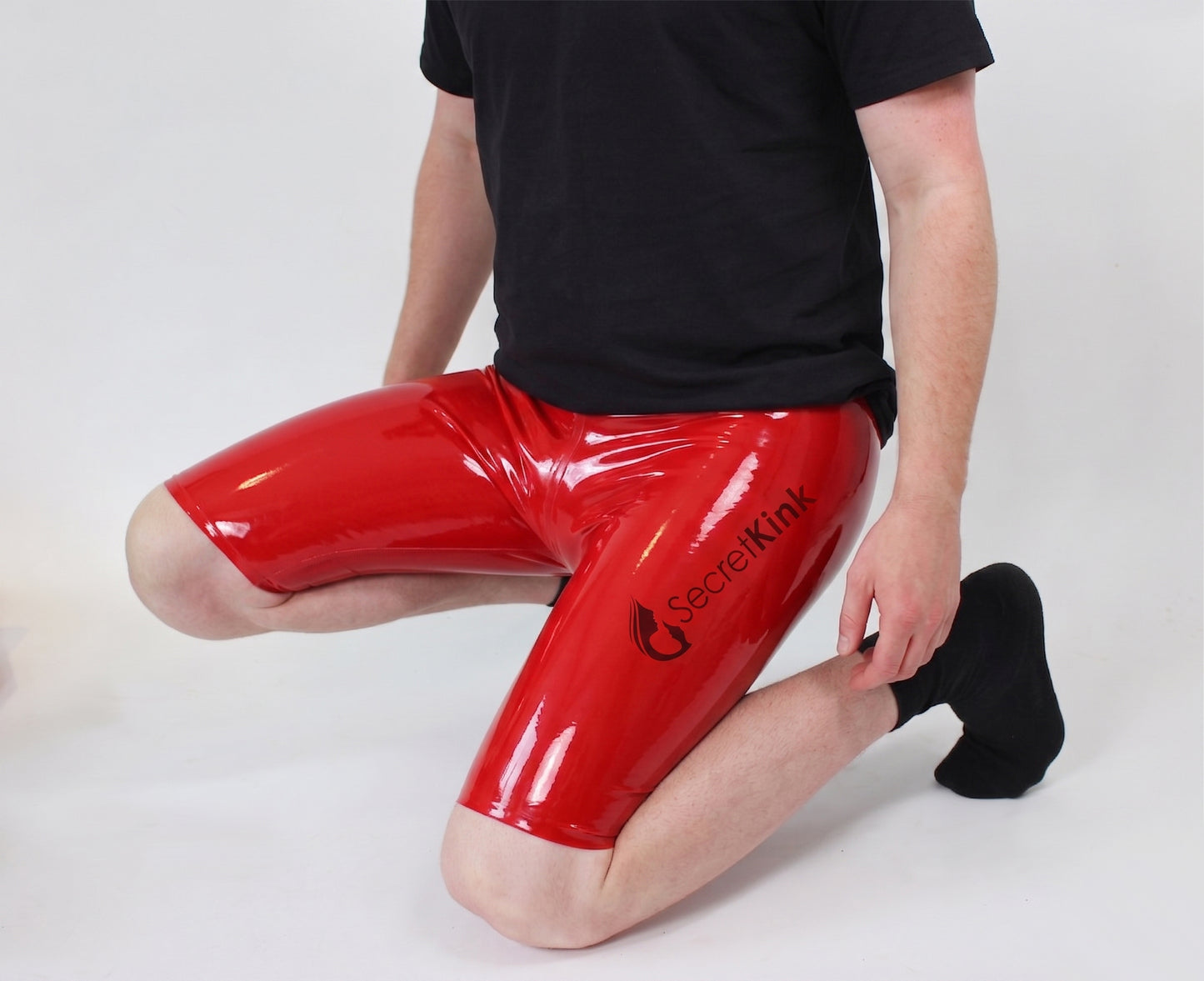 Knee-Length Red Latex Shorts