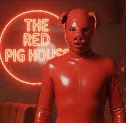 Premium Red Latex Pig Hood – Full Face Fetish Mask