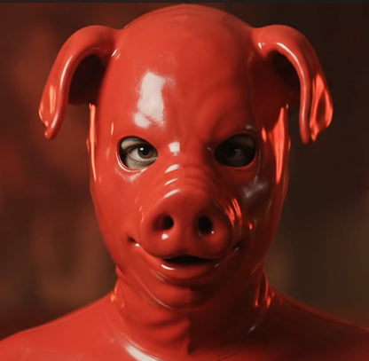 Premium Red Latex Pig Hood – Full Face Fetish Mask