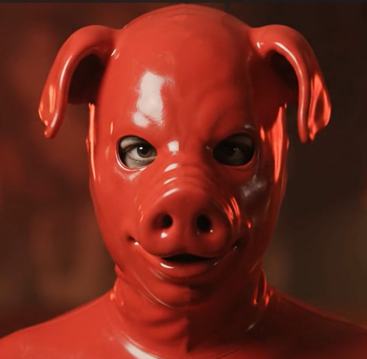 Premium Red Latex Pig Hood – Full Face Fetish Mask