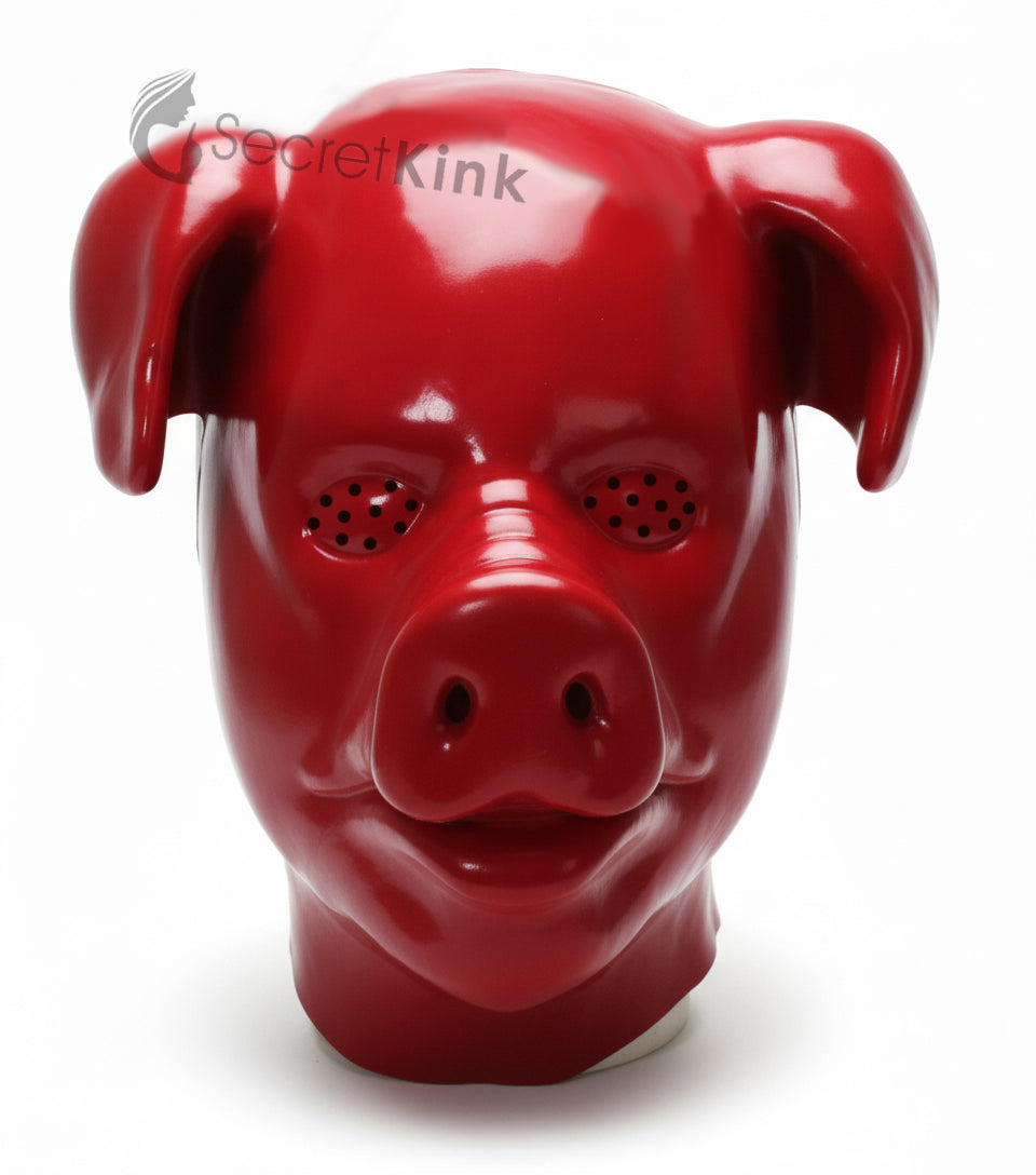 Premium Red Latex Pig Hood – Full Face Fetish Mask