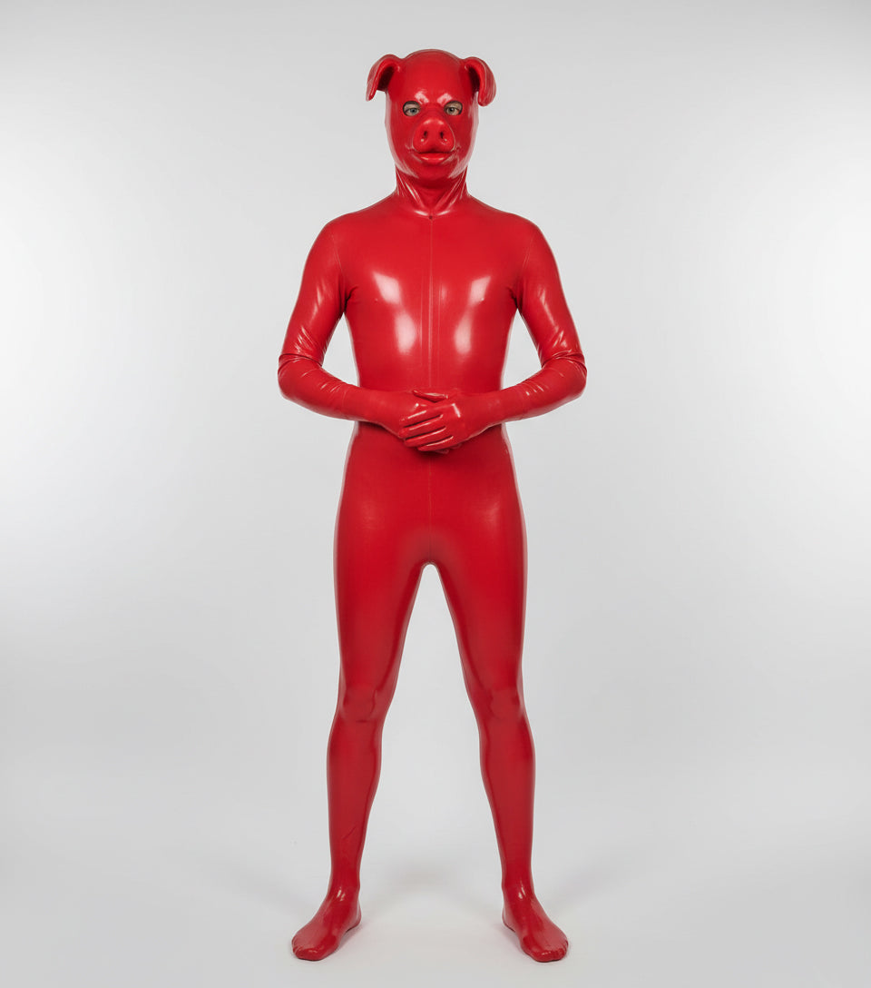 Premium Red Latex Pig Hood – Full Face Fetish Mask
