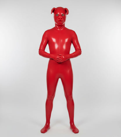 Premium Red Latex Pig Hood – Full Face Fetish Mask