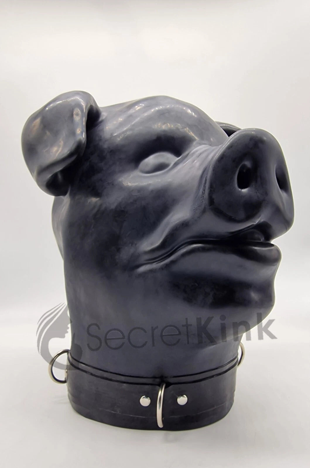 Extra Thick Black Latex Rubber Pig Hood (with Padlock Collar)