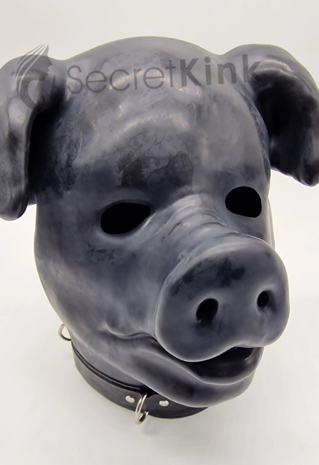Extra Thick Black Latex Rubber Pig Hood (with Padlock Collar)