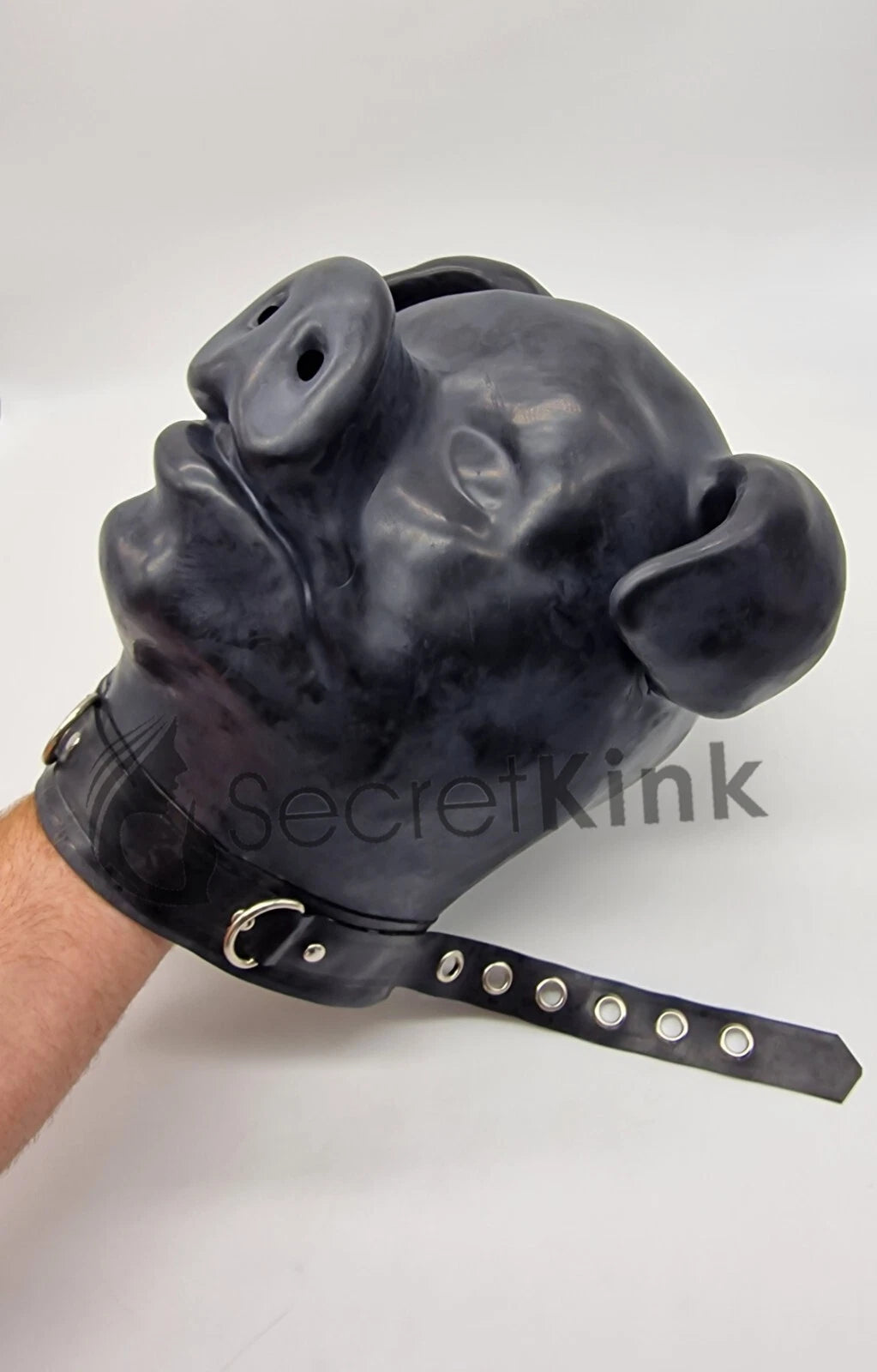 Extra Thick Black Latex Rubber Pig Hood (with Padlock Collar)