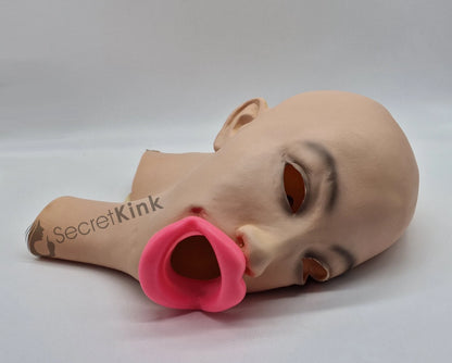 Female Moulded Rubber Mask with Rubber Lips Gag