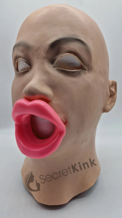 Female Moulded Rubber Mask with Rubber Lips Gag
