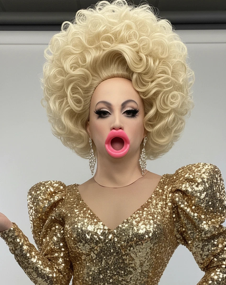 Female Moulded Rubber Mask with Rubber Lips Gag