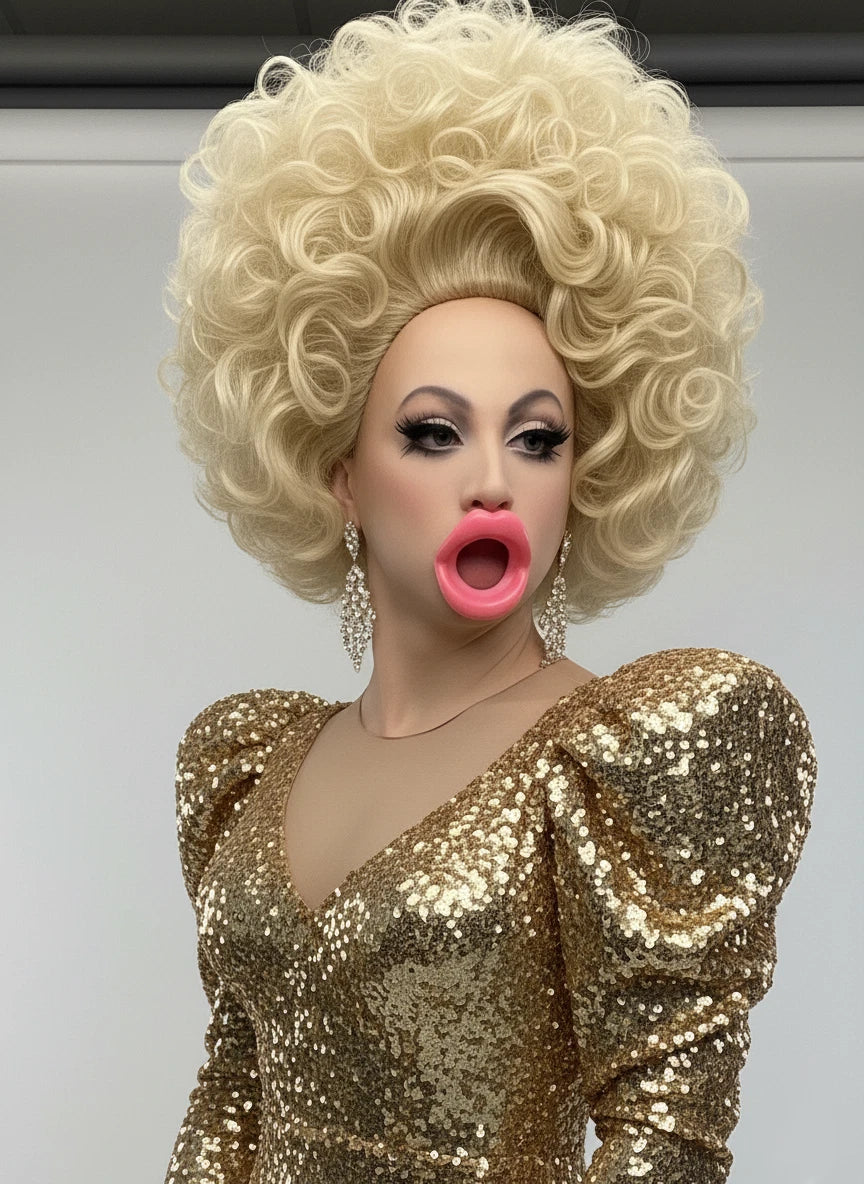 Female Moulded Rubber Mask with Rubber Lips Gag