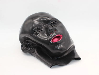 Moulded Latex Feminine Hood (with Mouth Gag and Nose Tubes)