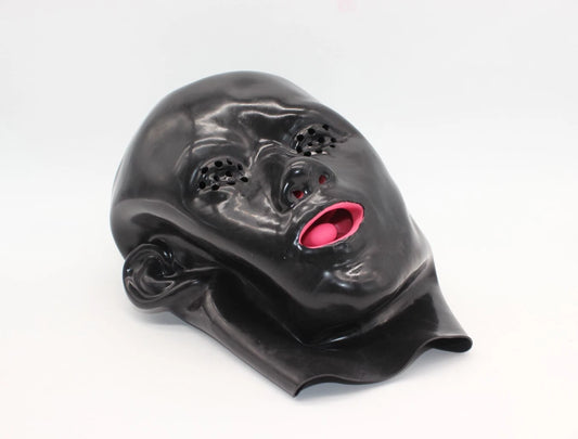Moulded Latex Feminine Hood (with Mouth Gag and Nose Tubes)