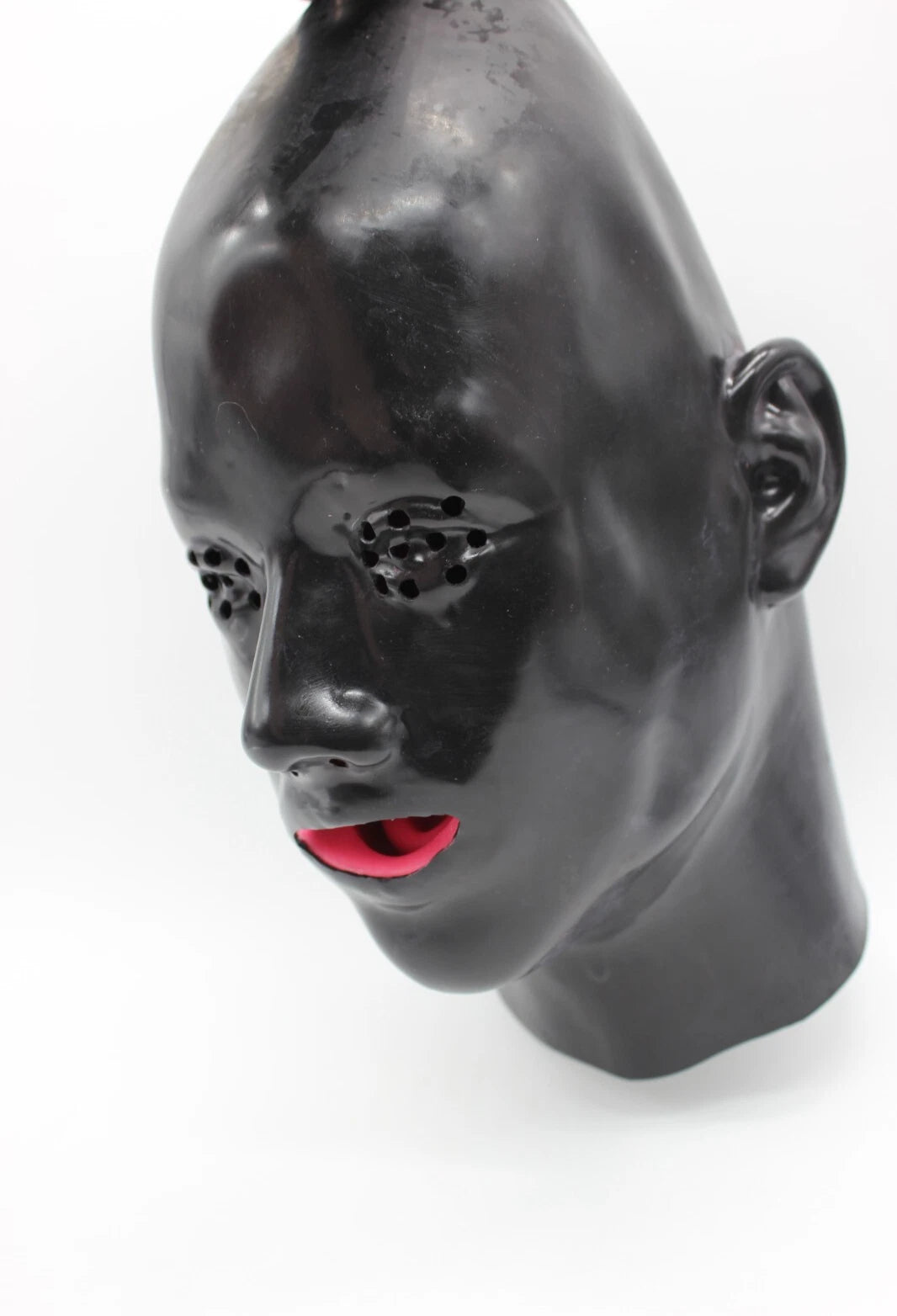 Moulded Latex Feminine Hood (with Mouth Gag and Nose Tubes)