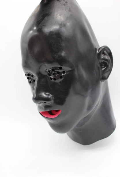 Moulded Latex Feminine Hood (with Mouth Gag and Nose Tubes)