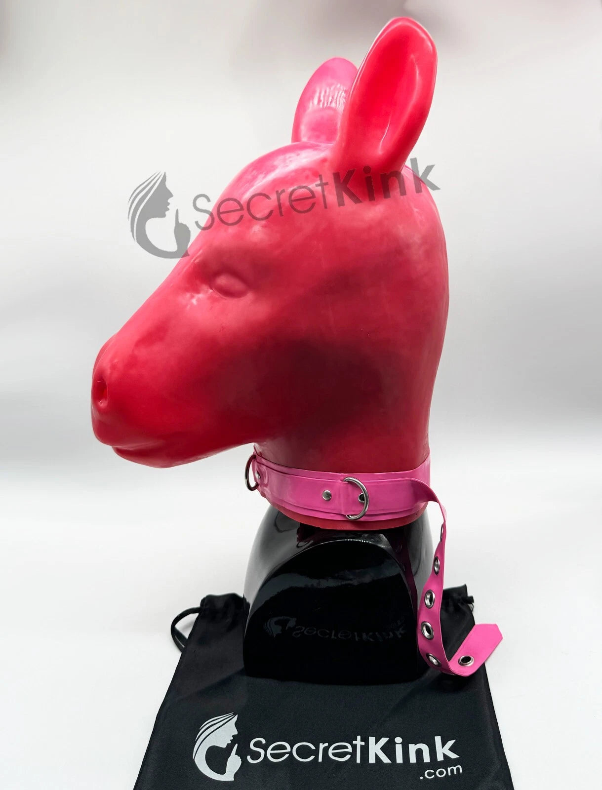 Extra Thick Pink Latex Rubber Horse Pony Hood (with Padlock Collar)
