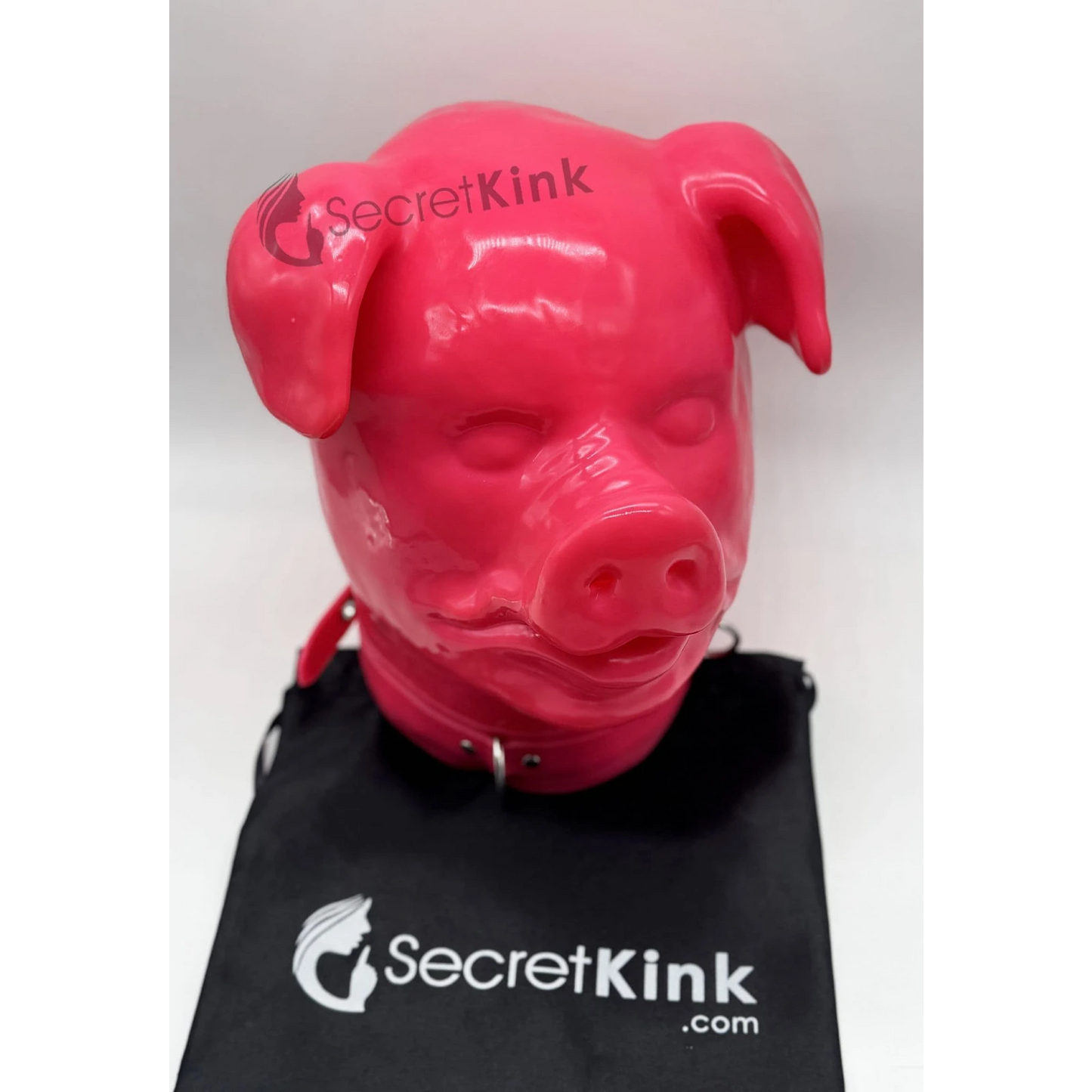 Extra Thick Pink Latex Rubber Pig Hood (with Padlock Collar)