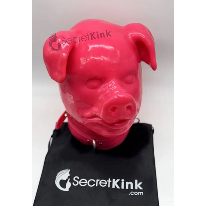 Extra Thick Pink Latex Rubber Pig Hood (with Padlock Collar)