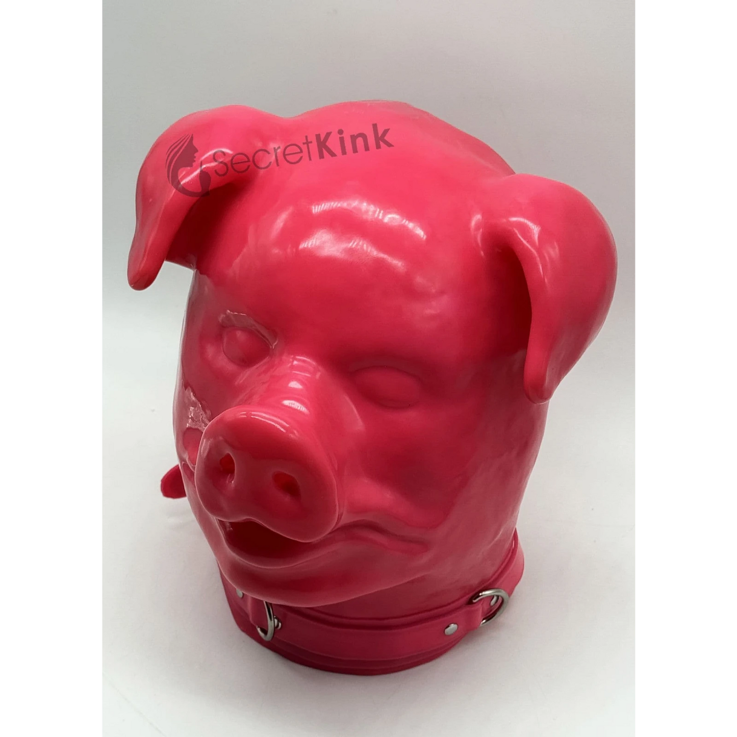 Extra Thick Pink Latex Rubber Pig Hood (with Padlock Collar)