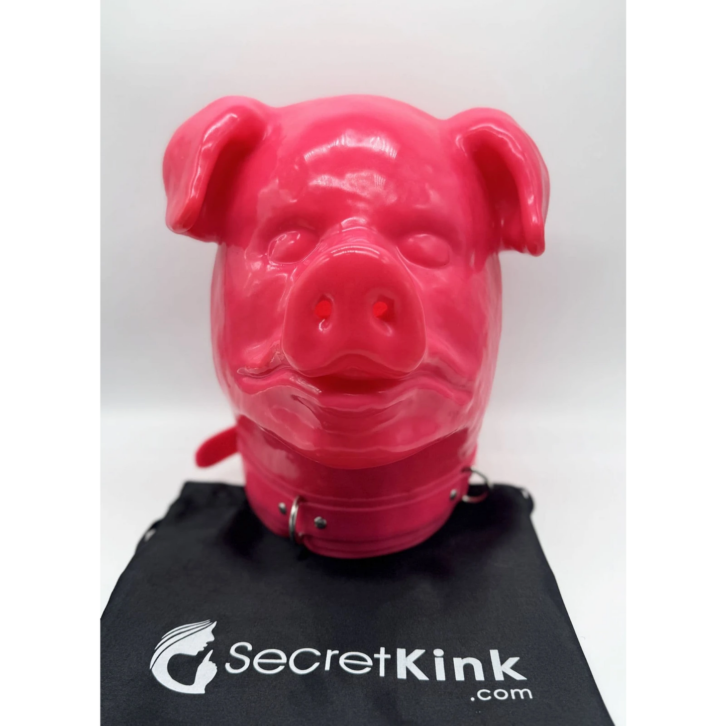 Extra Thick Pink Latex Rubber Pig Hood (with Padlock Collar)