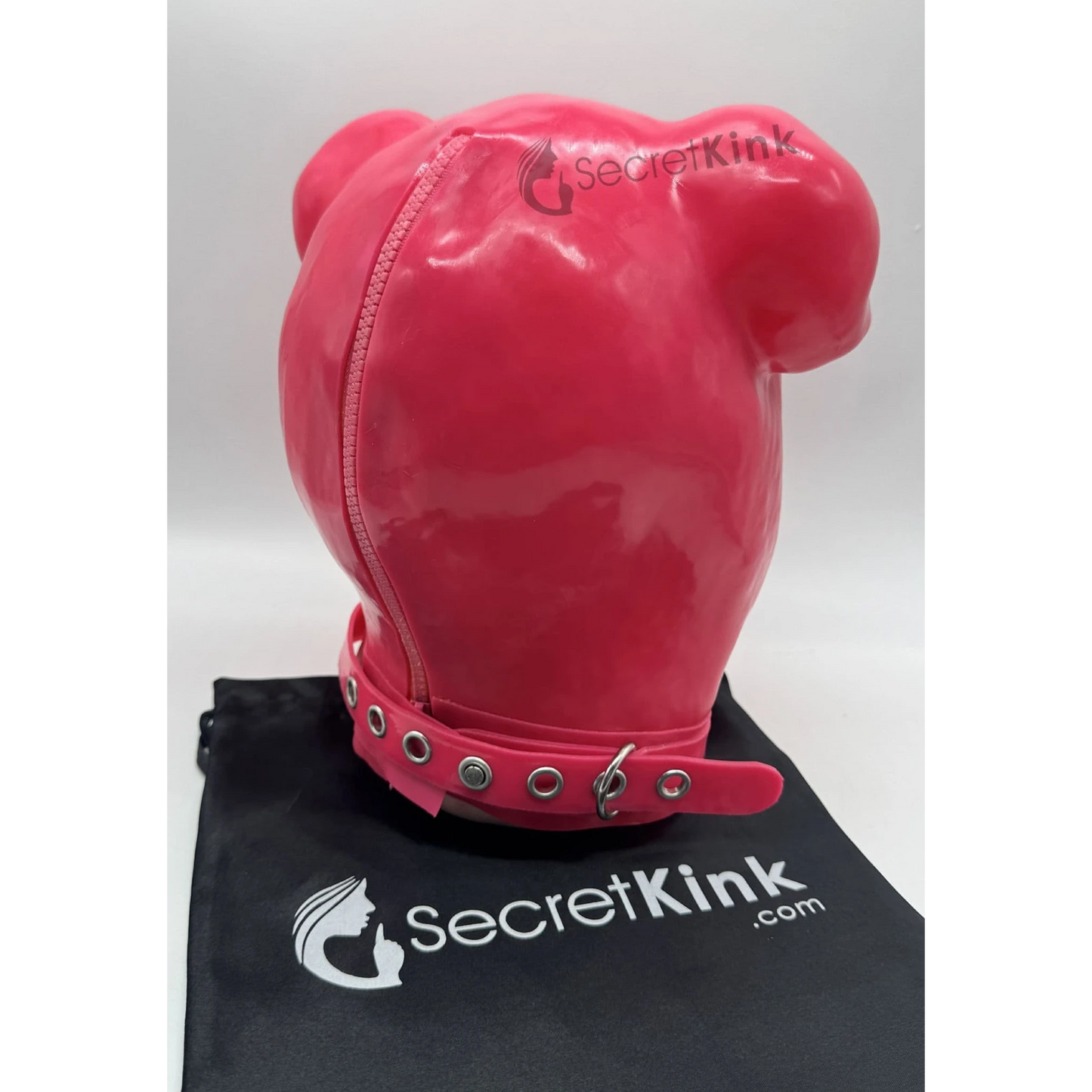 Extra Thick Pink Latex Rubber Pig Hood (with Padlock Collar)