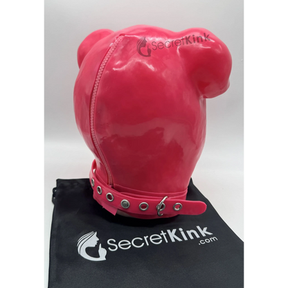 Extra Thick Pink Latex Rubber Pig Hood (with Padlock Collar)