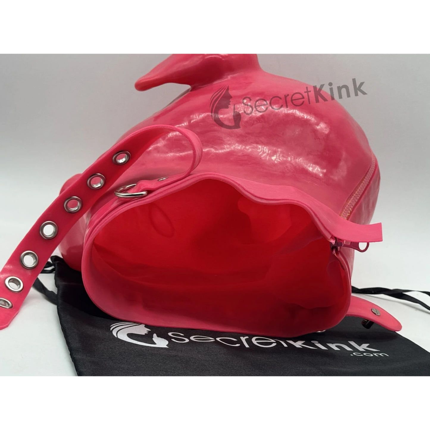 Extra Thick Pink Latex Rubber Pig Hood (with Padlock Collar)